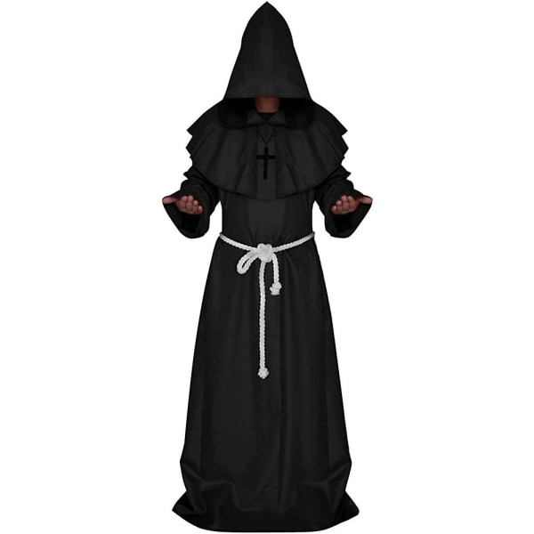 Herrbroder medeltida huva Munk Prästdräkt Tunika Halloween Cosplay Kostym L