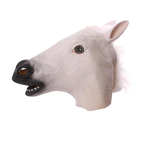 Realistiska hästhuvudmasker Huva Helhuvud Päls Man Latex Skrämmande djurmask för festdräkt Flerfärgad valfri（Vit）