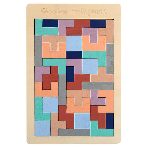 Puinen Tetris-rakennuspalikka palapelilelu päiväkoti peruskoulun opetuslelulahja 1kpl (B)