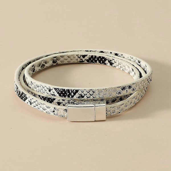 Flerlagers Ormhudsimulerat Läder Armband Manschett Bangel Armband Smycke Present till Kvinnor Män