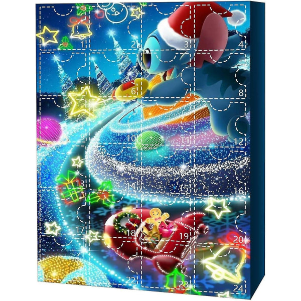 Anime Stitch juleadventskalender til børn 24 dages julenedtælling 24 stk tegneserielegetøj Ornament nedtællingskalender（A）