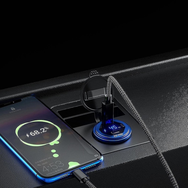 Metall 90w Dubbel Typ C Usb C Pd Snabb Billaddare Med Spänning/effekt Display
