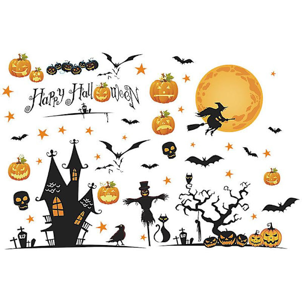 3D Halloween-ikkunatarrat seinätarrat, linnan kurpitsa noita Halloween-seinätarrat, Halloween-seinäkoriste pelottavat koristeet makuuhuoneeseen, Halloween Wi