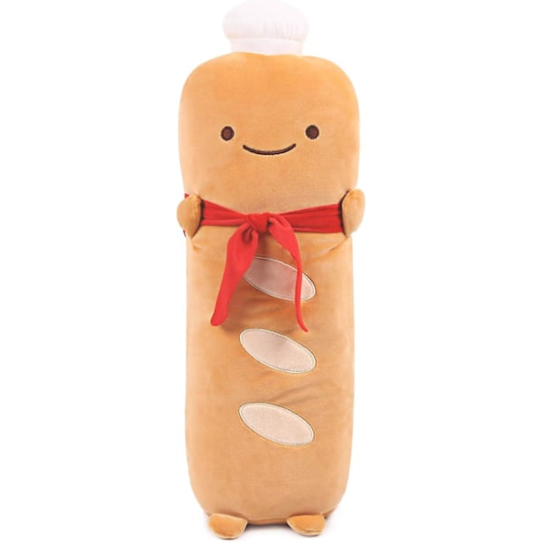 45 cm Rolig Toast Baguette Kudde, Fransk Baguette Form Plysch Kramkudde med Röd Halsduk, Mjuk Toast Mat Soffkudde för Heminredning
