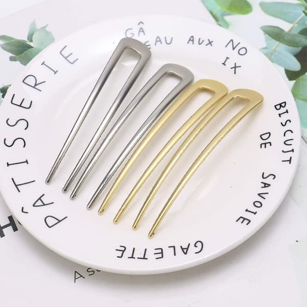 4-pack enkla U-formade hårnålar i metall, silver och guld