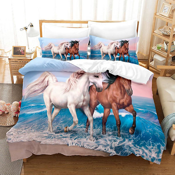 3D Digitaltryck Djur Häst Student Quilt Cover Sängkläder Tredelad Set DWM19 180*200cm -ZHENV（180*200cm）