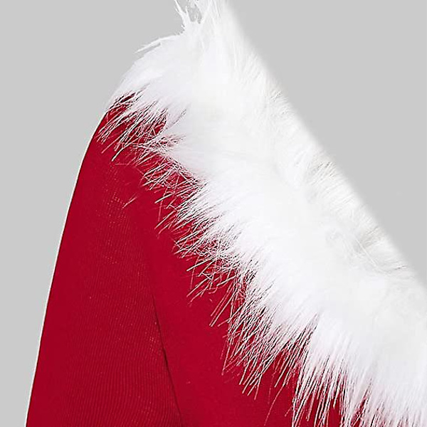 Julklänning för kvinnor i storlek plus, Mrs Claus-kostym, juloutfit, fluffig V-ringad svingklänning, festklänning, XXL