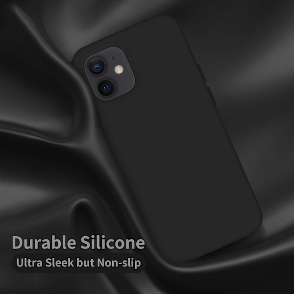 iPhone 12 Skal, Silikon Stötsäkert Telefonfodral Med [Mjukt Anti-Rep Microfiber Foder] 6.1 Tum, Svart