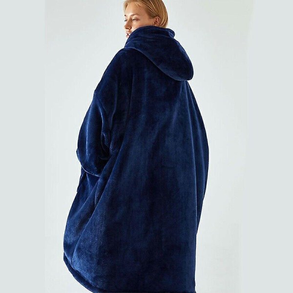 Ekstra langt hettegenser teppe Oversized myk sherpa fleece gigantisk genser med glidelås（blå）