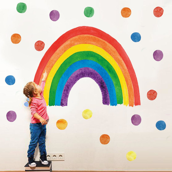 Wabjtam Stora Rainbow Väggdekor För Flickor Bedroom.peel And Stick Rainbow Wall Decor Stickers In Kids Nersury, Classroom And Playroom