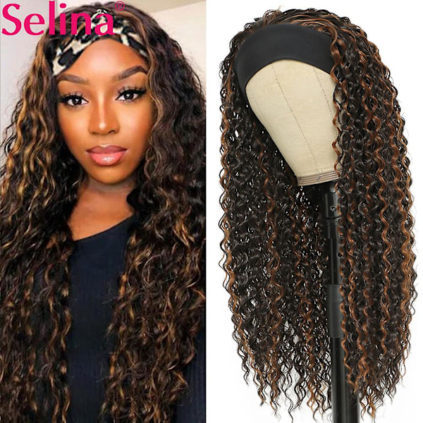 Syntetisk pannebånd parykk Highlight parykk P27/33 Blandet Ombre Honningblond rett parykker Daglig fest Cosplay parykk Varmebestandig fiber（30 tommer，Curly P4 30）
