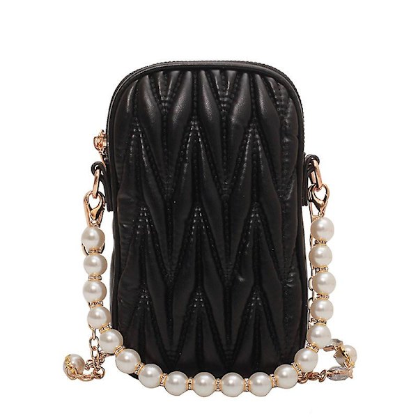 GHYT Perlekæder Diamantgitter Cross-body Mobiltelefon Skuldertaske til Kvinder PU Fashion Pung og Håndtaske 2022,1pc-sort