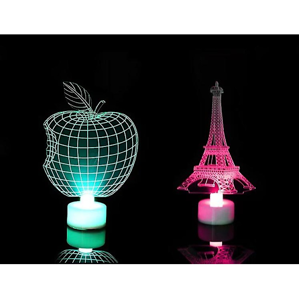 WABJTAM 2PCS 3D Julelys, Akryl Julenissen Eiffeltårn Figur LED Nattlys for Vindu Bord Hylle Skrivebord Dekorasjon Jul og Bi