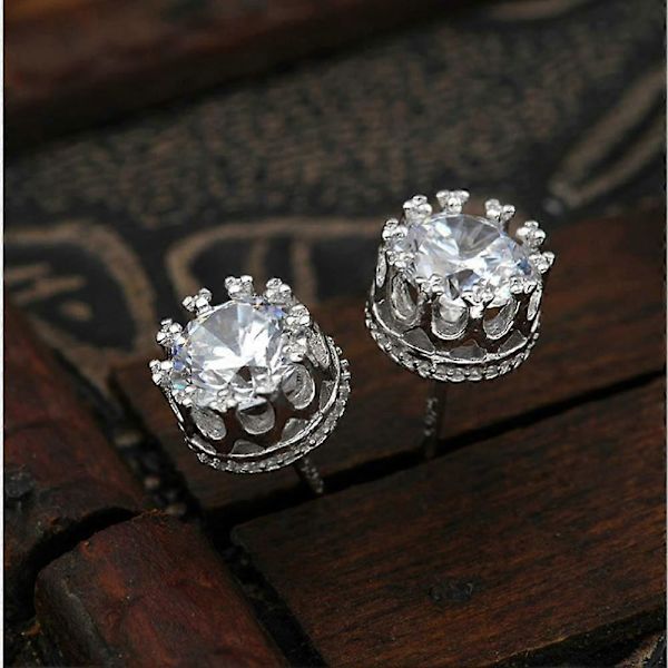 Mode Kvinnor Runda Kubisk Zirkonia Carved Crown Örhängen Smycken Present Silver