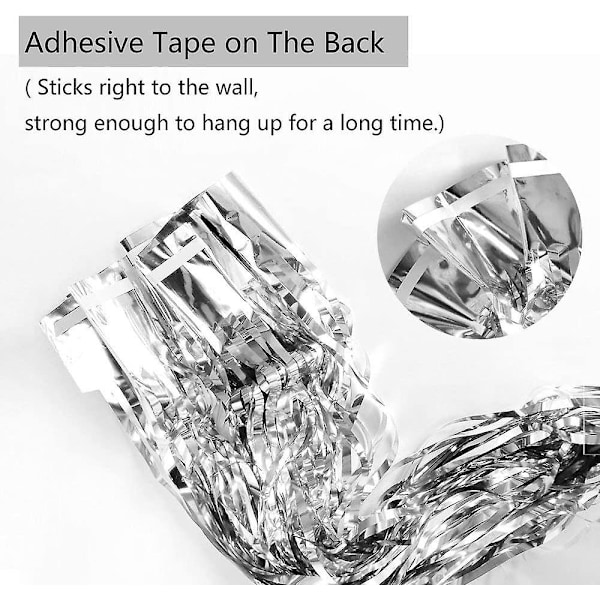 4-pack Foliegardiner 1 x 2m Metallisk fransgardiner Glittrande gardin för födelsedag, bröllop, Halloween, juldekorationer (silver)