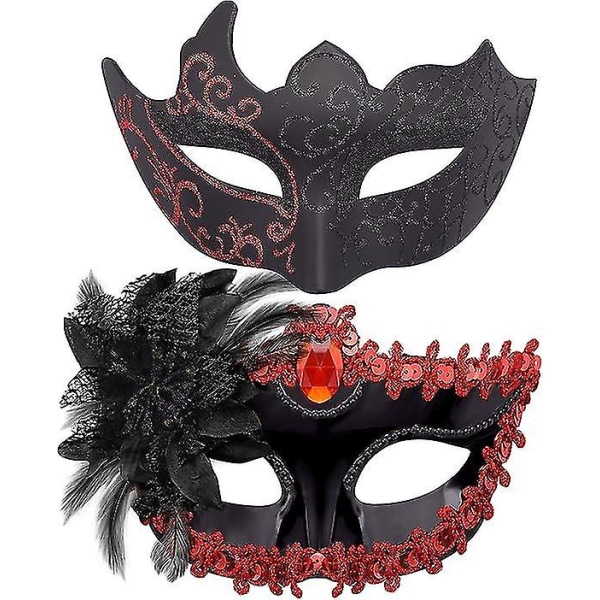 Par maskerademasker sæt venetiansk festmaske plast halloween kostume maske fastelavnsmaske til kvinder og mænd