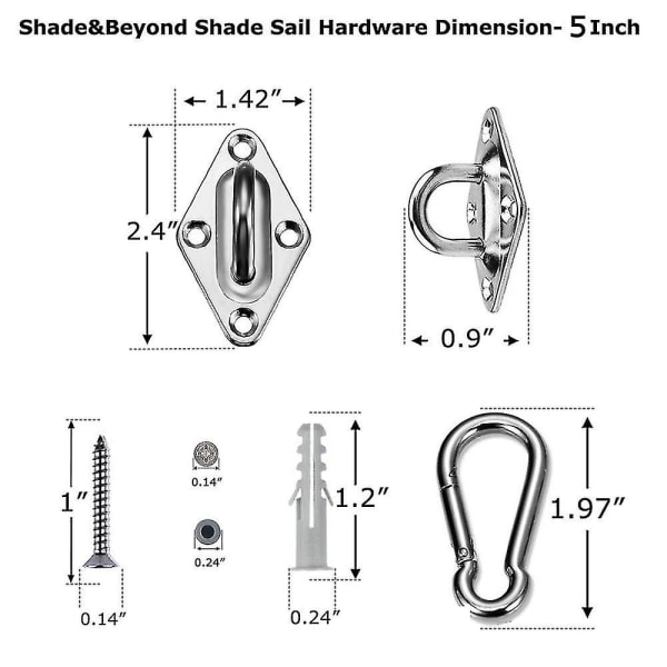 304 Marine Grade Shade Sail Hardware Kit 5 tommer kompatibel med rektangel og firkantet solskjermseil installasjon, 24 stk.