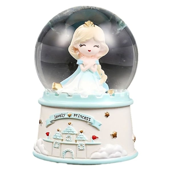 Fantasy Princess Mini Crystal Ball Castle Luminous Cover Resin Desktop Ornament Girls Present（blå）