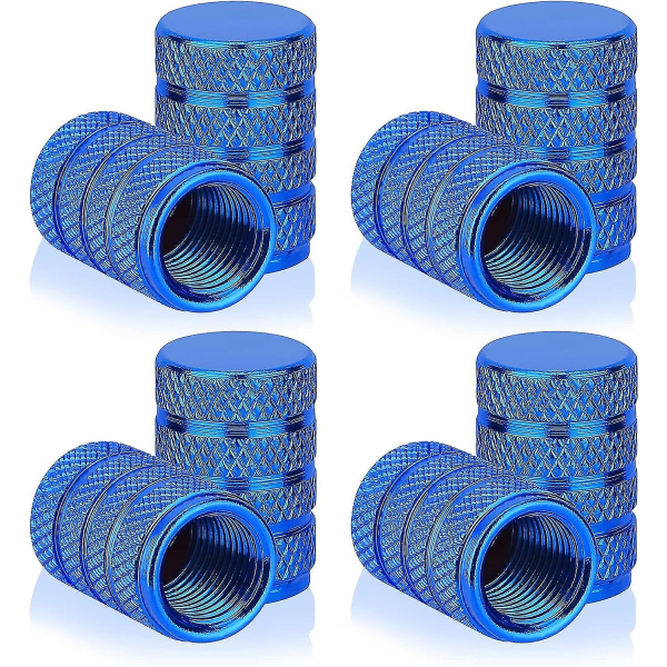 Djupblå dammkåpor för bildäck, 8 delar gängade däckventilkåpor, lättgreppad aluminiumlegering Cap för bildäck Byte av ventilkåpor med O-ringspackning
