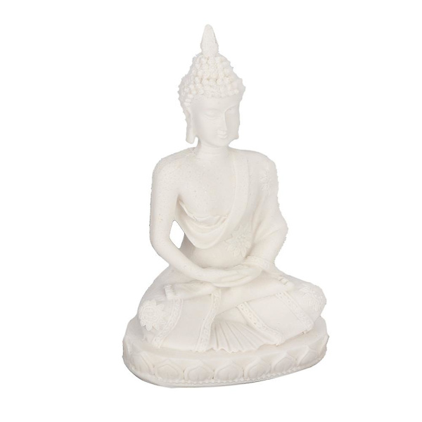 Mediterande sittande Buddha-statyetsnideri hantverk för hemdekoration prydnad (vit)