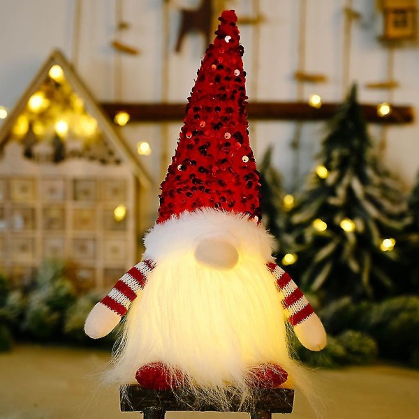 Julenisser med ledlys Håndlagde paljetter Svenske Tomte Gnomes Santa Elf（Rød）