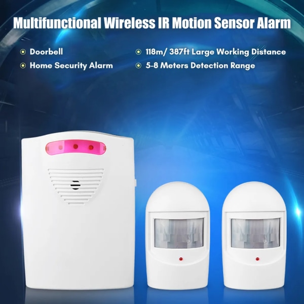 Multifunktionellt trådlöst uppfartslarm IR-rörelsesensor Larm Dörrklocka 1 Mottagare 2 Sändare för utomhusbruk i hemmet