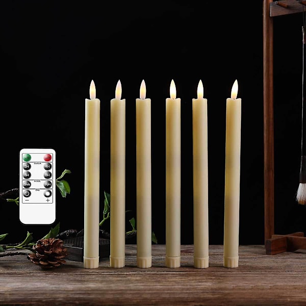Flamlösa elfenbensfärgade avsmalnande ljus, batteridrivna LED-varm färg 3D-veke ljusljus julhem bröllopsdekoration 6-pack.