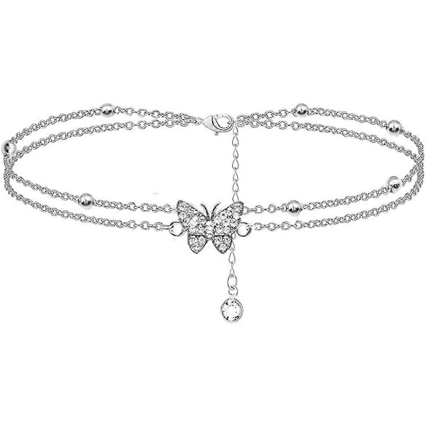 Boho Fjärilslagerade Anklets Armband Pärlade Lager Beach Fjärilsanklets Armband för Kvinnor Flickor Sommar Strand Fot Smycken Set 2 Set -