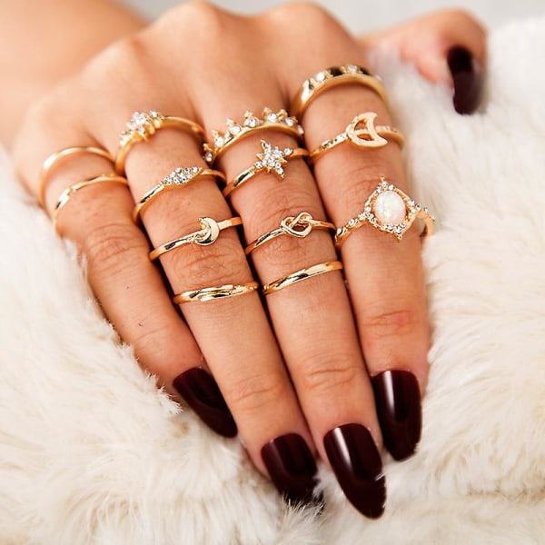 13 kpl sormuksia kultaiset Bohemian sormukset tytöille vintage helmi kristallisormukset solmusormussetit