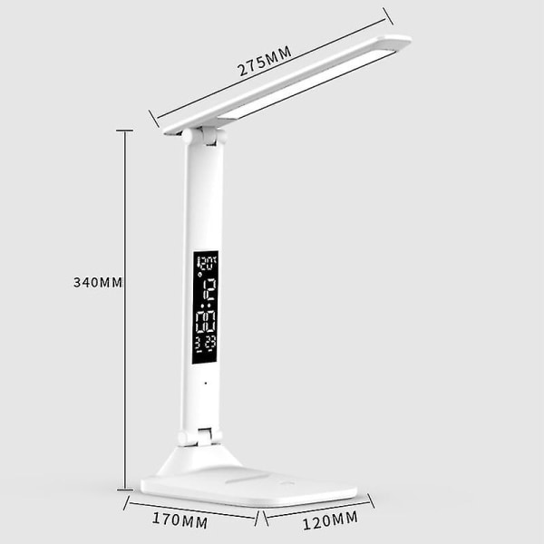 Skrivebordslamper Usb Dimbar Touch Sammenleggbar Bordlampe Med Kalender Temperatur Klokke Nattlys For Study Leselampe（A289）