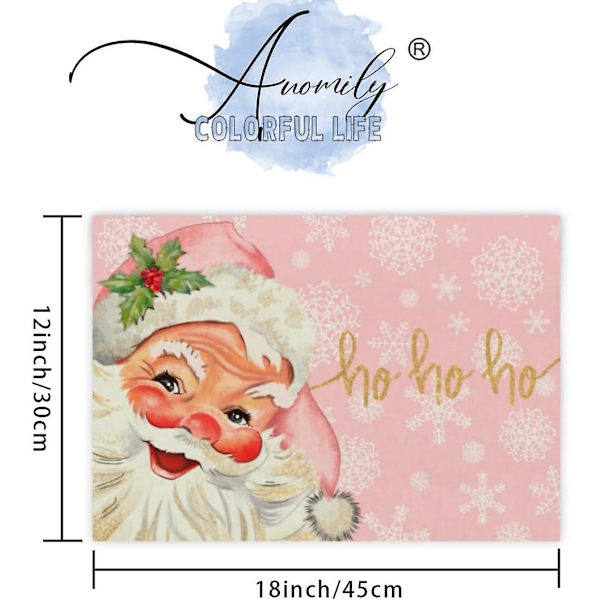 Rosa Julbordstabletter, 30.48 X 45.72 Cm Set Om 4 Rosa Jultomte Bordstabletter Snöflinga Akvarell Pastell Mattor Vinter Hem Juldekoration