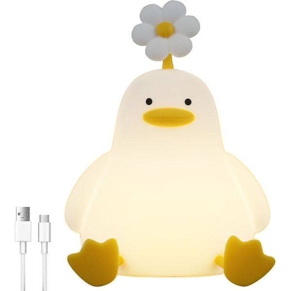 Cute Flower Duck Led Night Light, Genopladelig 3d Animal Soveværelseslampe, Squishy Duck Touch Sensor Timing sengelampe til børn Gave