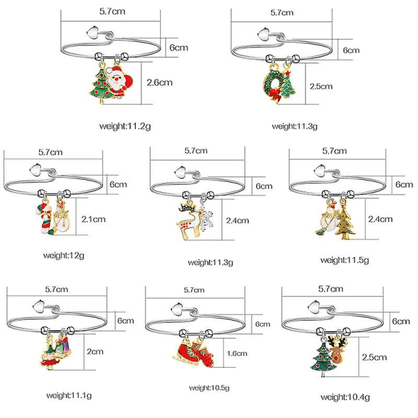 Set av 8 st jularmband Jularmband för kvinnor, flickor, julklappspresenter