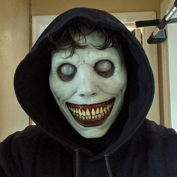 Halloween Skrekkmaske Cosplay Skremmende Smiley Face Demon Mask Creepy（White）