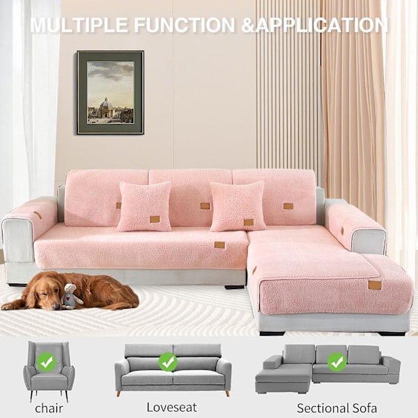 Hörnsofföverdrag Quiltat Sofföverdrag Med Armstöd Med Vänster/Höger Meridian - L-format Fläckskyddande Soffskydd (rosa, 110x160cm/rektangulär)