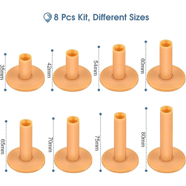 8-delad gummigolftee, golfdrivingsrange-gummitee med olika storlekar, okrossbar golftee-bas för puttning, driving, slagträning
