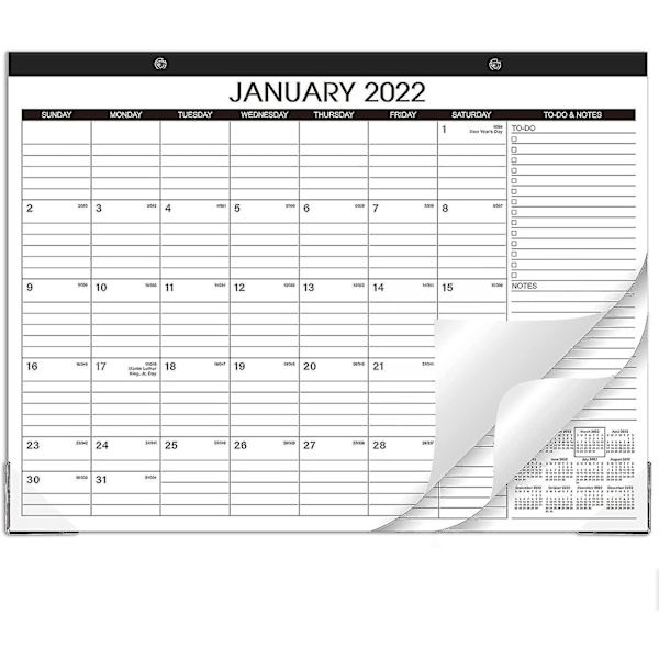 2022 Skrivbordskalender - 2022-2023 43,18 cm x 55,88 cm, jan 2022 - jun 2023, 18 månaders plan, stort horisontellt block, riv av design, 2 hörnskydd A