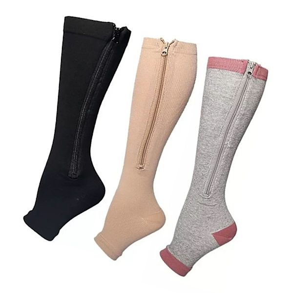3 par dragkedja kompressionsstrumpor nylon öppna tå kompressionsstrumpor för promenader löpning（XXL）
