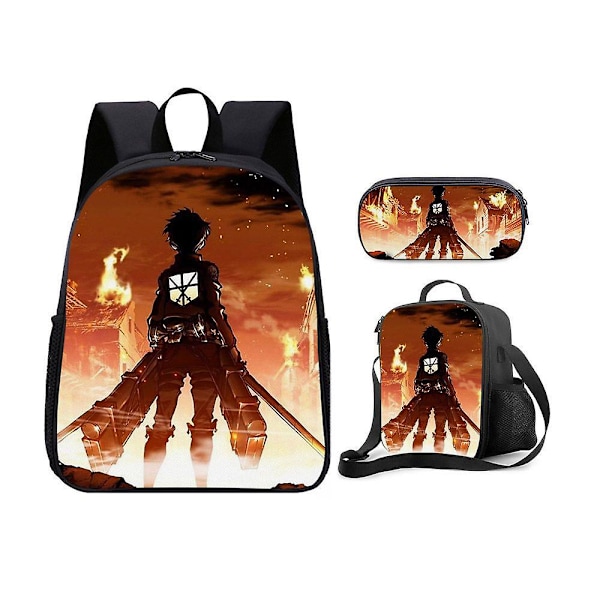 Attack On Titan Ryggsäck Student Skolväska Tredelad Set Cartoon Ryggsäck Axelväska Pennfodral 7