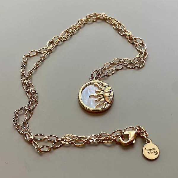 Vintage massivt runt mynt Pärlemor hänge 1 st Sun And Moon Totem Pärlemor hänge Halsband (sol)