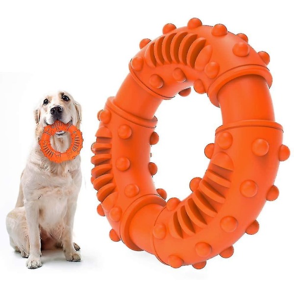 Ultra holdbart tyggetøj til hunde - hårdeste naturgummi - tekstur nub-hundelegetøj til alle aggressive tyggere (orange)