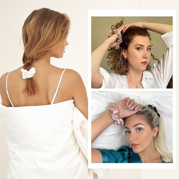 100% Silkes Hår Elastik Dam Flickor Flickor Hår Elastik Ren Silke Stor Hår Scrunchie Bistre Silke