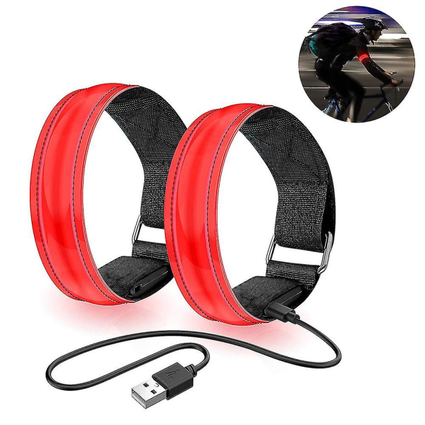 2-pack löpljus för löpare Uppladdningsbart ledarmband reflekterande rött