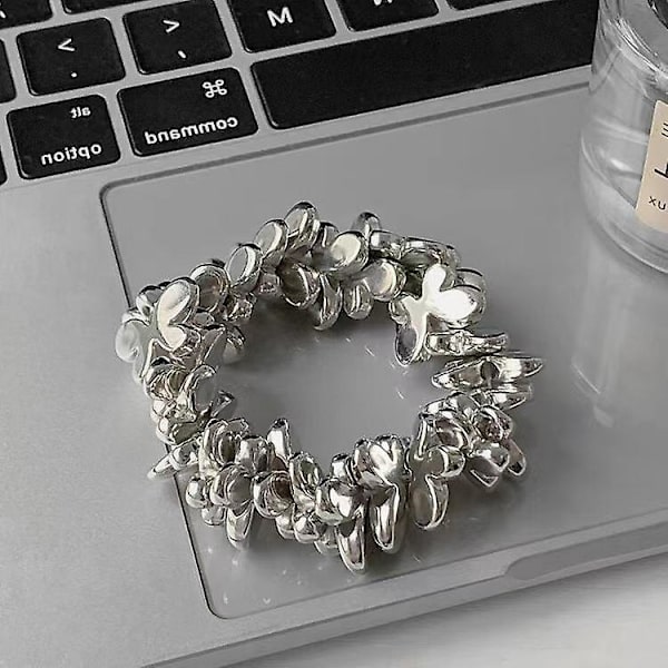 Silvriga elastiska hårscrunchies hästsvanshållare pärlhårrep stretchiga