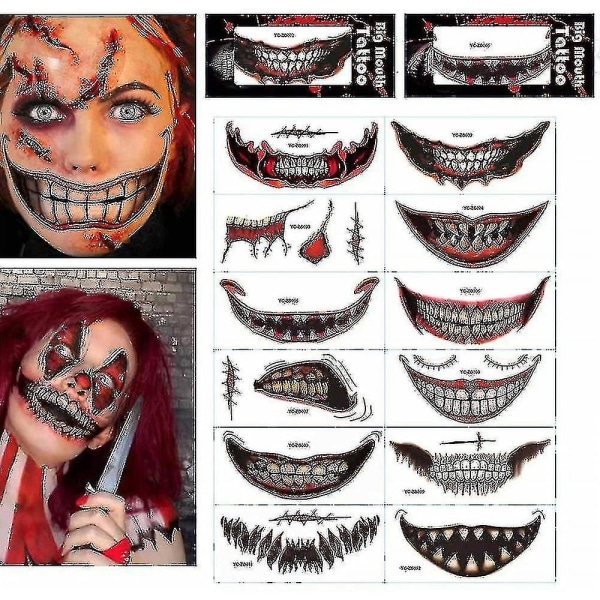 Halloween-ansiktsklistremerkesett 12/24 stk Halloween pranksminke midlertidig tatovering（24stk）