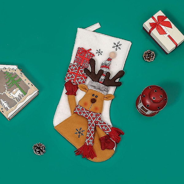 Julstrumpor för julhängande påsar Filt Julgran Dekorationer Tomte Snögubbe Rensa Present (stil 3)