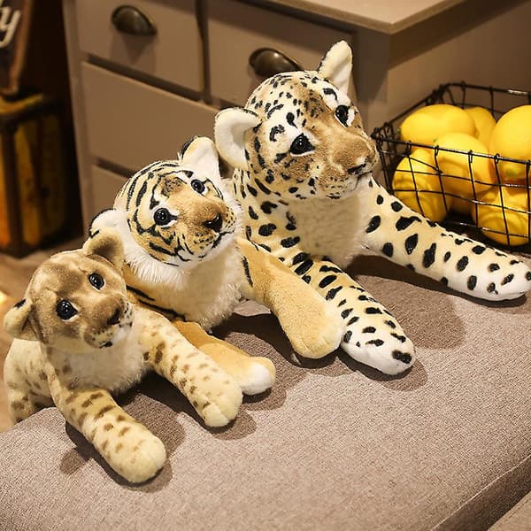 Simuleringslejon Tiger Leopard Docka Lejonkungen Plyschleksak Docka Kudde Barnpresent (Liten storlek 39cm, leopard)