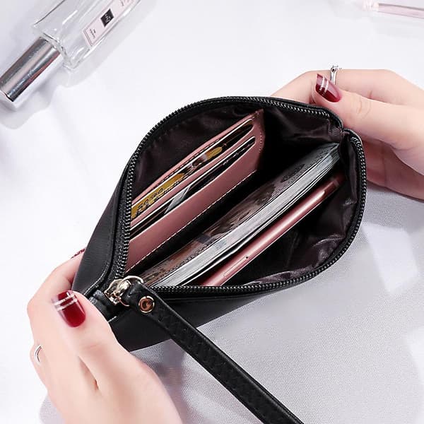Läderhandledsclutch plånbok handväskor små kuvert crossbody väskor för kvinnor