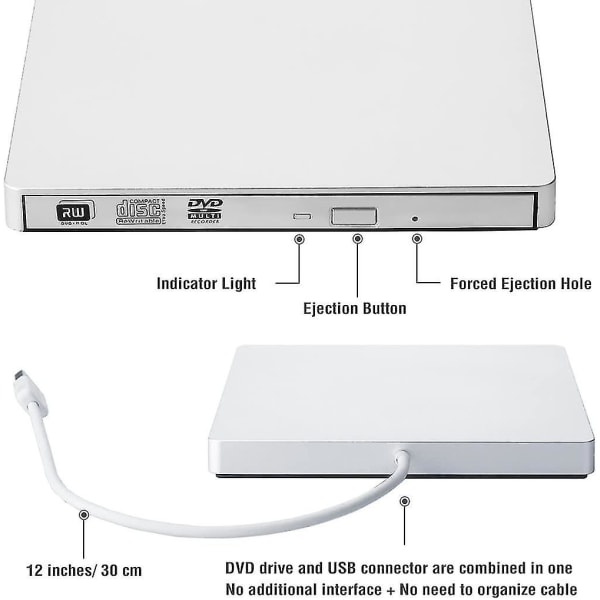 Extern cd/dvd +/-rw-enhet USB 2.0 Type-c premium bärbar dvd-cd-rom