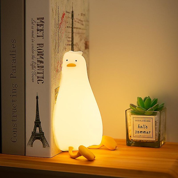 WABJTAM Liggende flad and-natlampe, LED Squishy Duck-lampe, Cute Light Up Duck, Silikone-dæmpbar børneværelsesnatlampe, genopladelig sengelampe